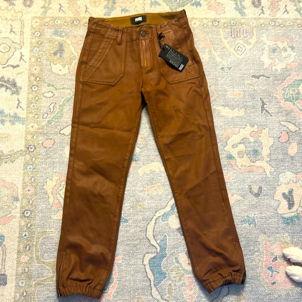 Paige faux leather brown pants